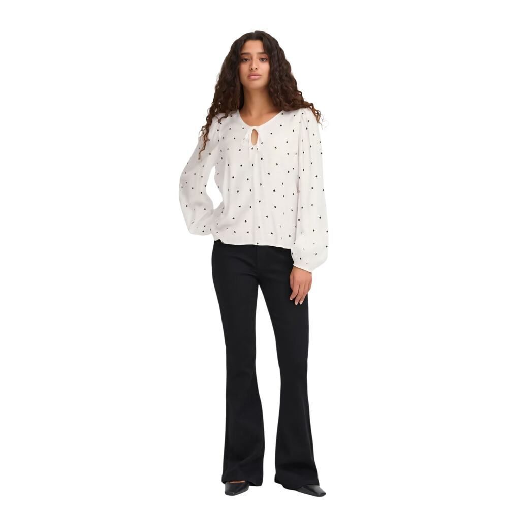 Ichi IHELVA Longsleeve Blouse With All Over Heart Print, Size 36 (Med)